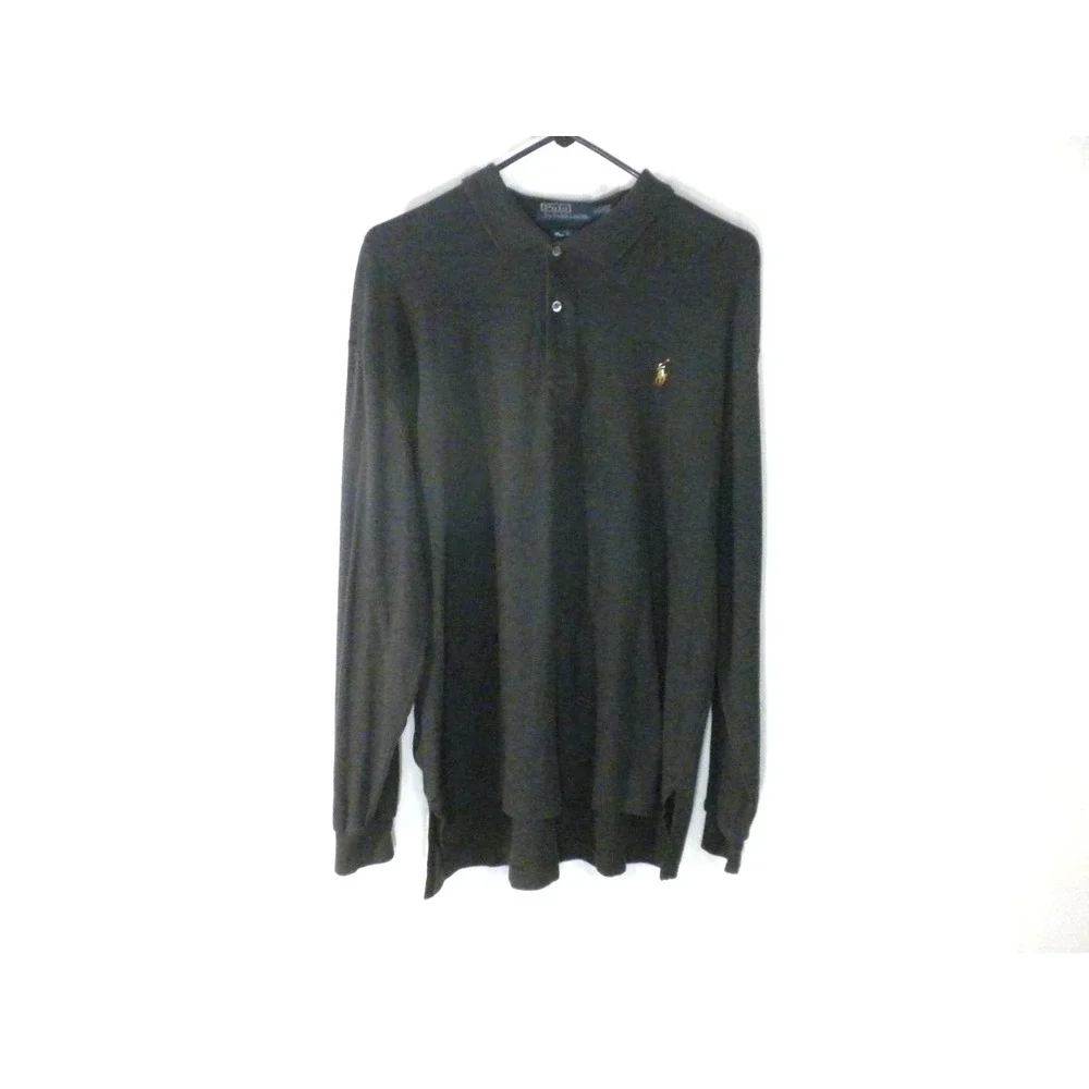 Polo Ralph Lauren Polo Shirt Mens XL Gray Pima Interlock Long Sleeve Flesh‎ Pony